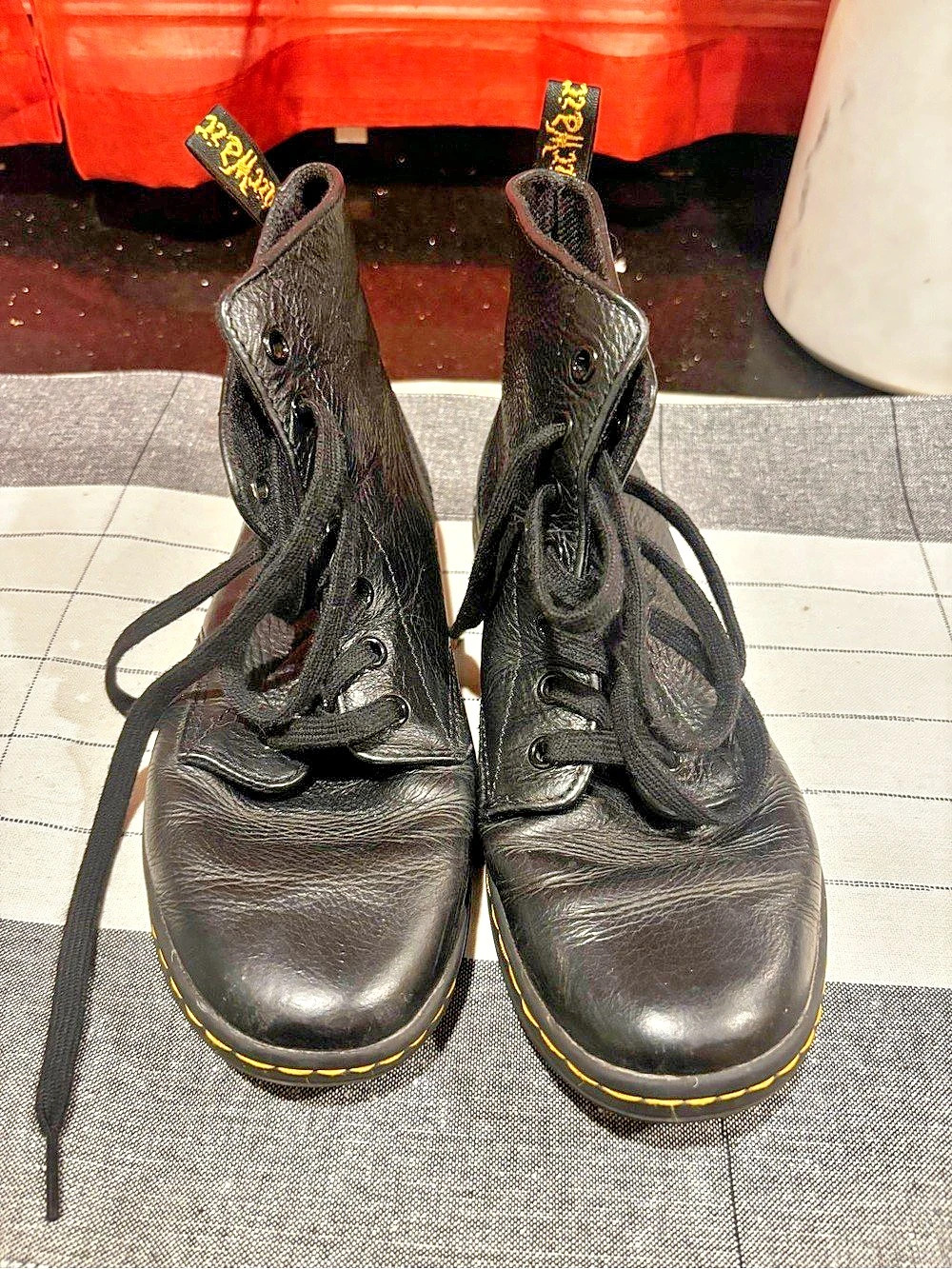 Dr. Martens Leyton 7-Eye Boot Black Leather Combat Boots US 8